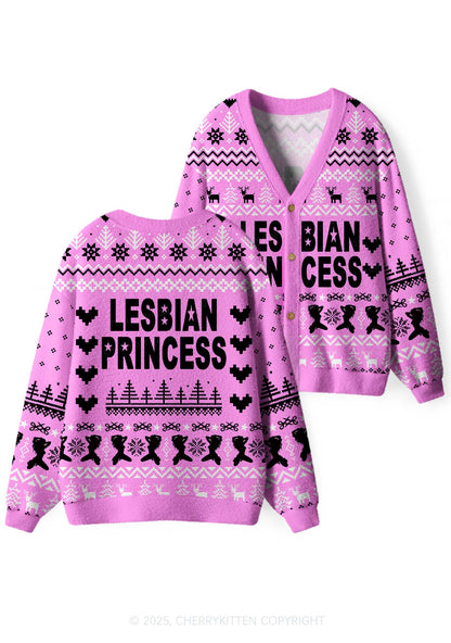 Lesbian Princess Pride Y2K Christmas Cardigan Knit Sweatshirt Cherrykitten