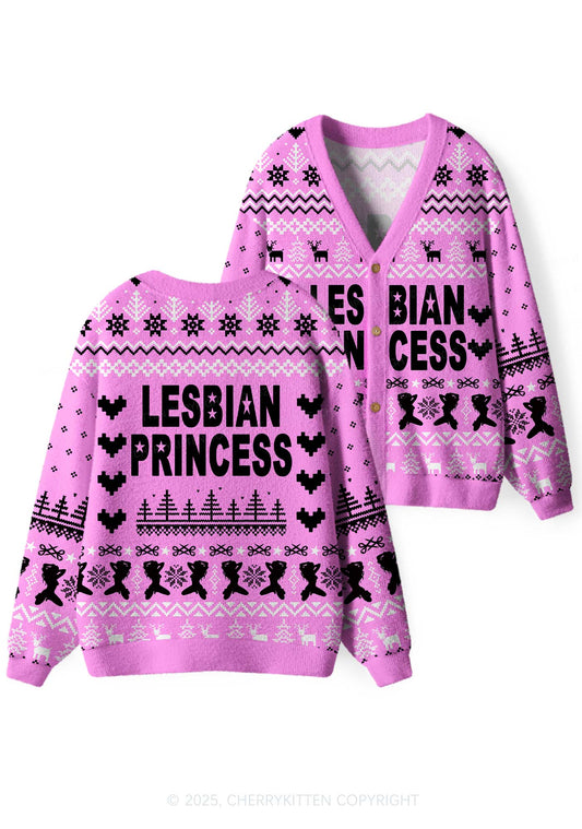 Lesbian Princess Pride Y2K Christmas Cardigan Knit Sweatshirt Cherrykitten