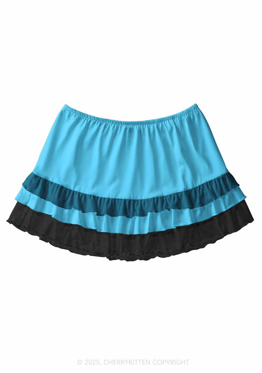 Plain Blue Y2K Print Mini Layered Skirt Cherrykitten