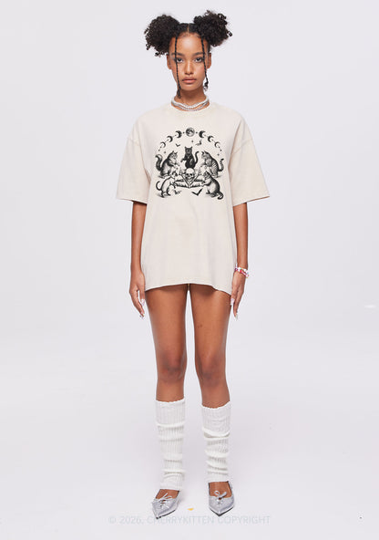 Halloween Cats Moon Phase Skull Y2K Shirts Washed Tee Cherrykitten