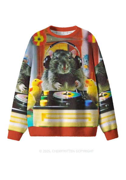 DJ Rat Duck Y2K Christmas Knit Sweatshirt Cherrykitten