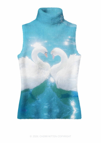 Swan Lovers Y2K Knit Turtleneck Tank Top Cherrykitten