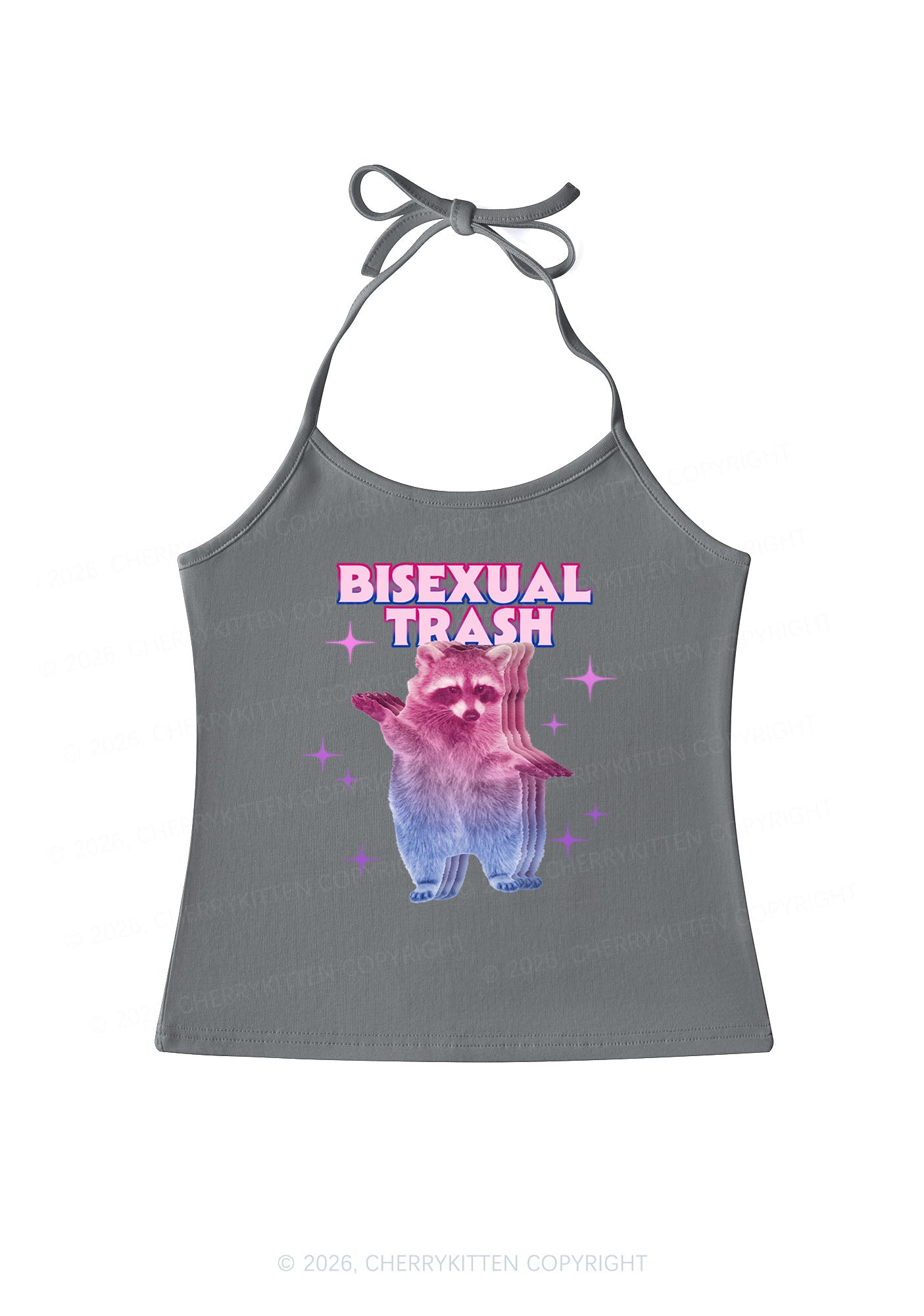 Bisexual Trash Raccoon Pride Y2K Halter Neck Cami Cherrykitten