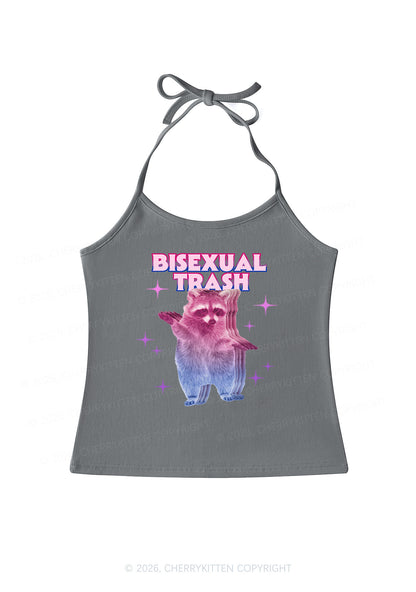Bisexual Trash Raccoon Pride Y2K Halter Neck Cami Cherrykitten
