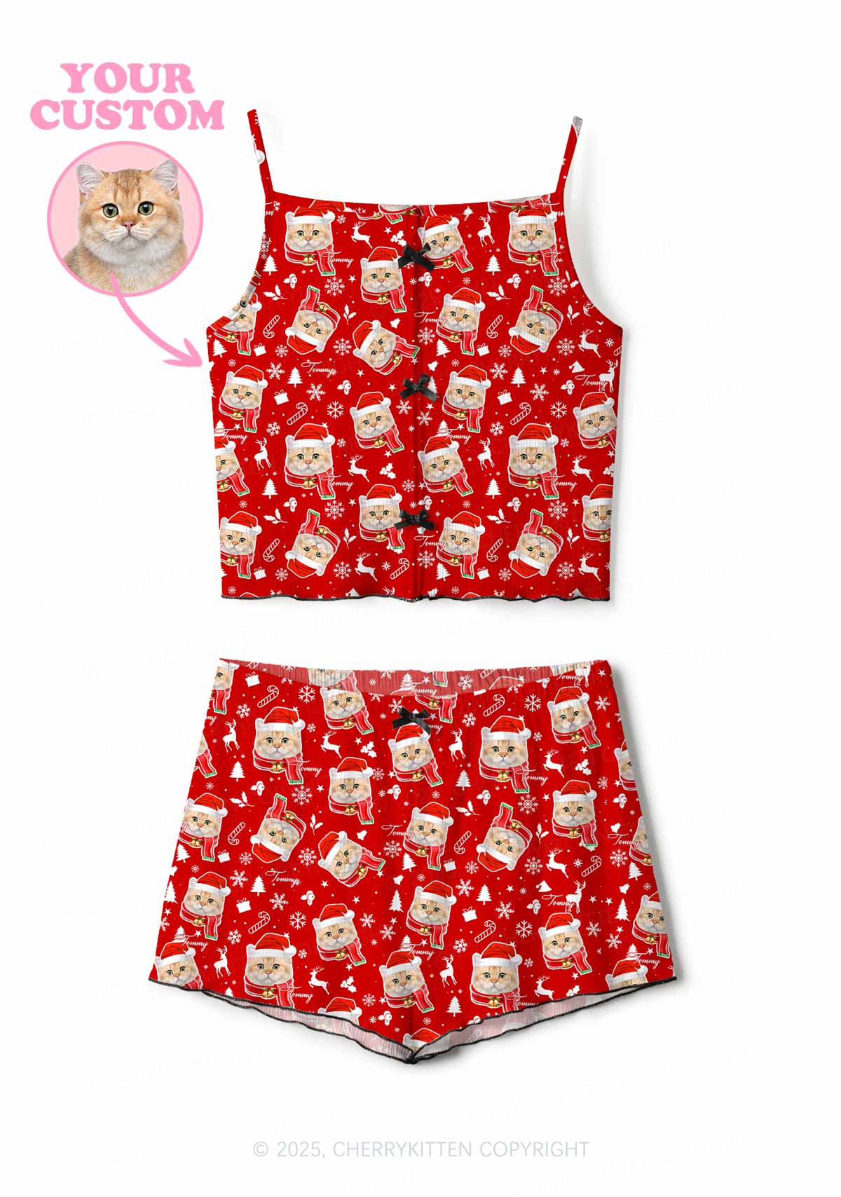 Custom Candy Cat Face Y2K Print Cami Shorts Pajama Set Cherrykitten