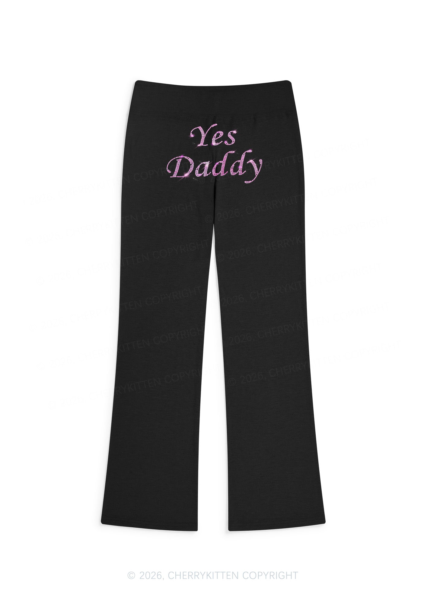 Rhinestone Yes Daddy Y2K Low Rise Drawstring Flare Pants Cherrykitten