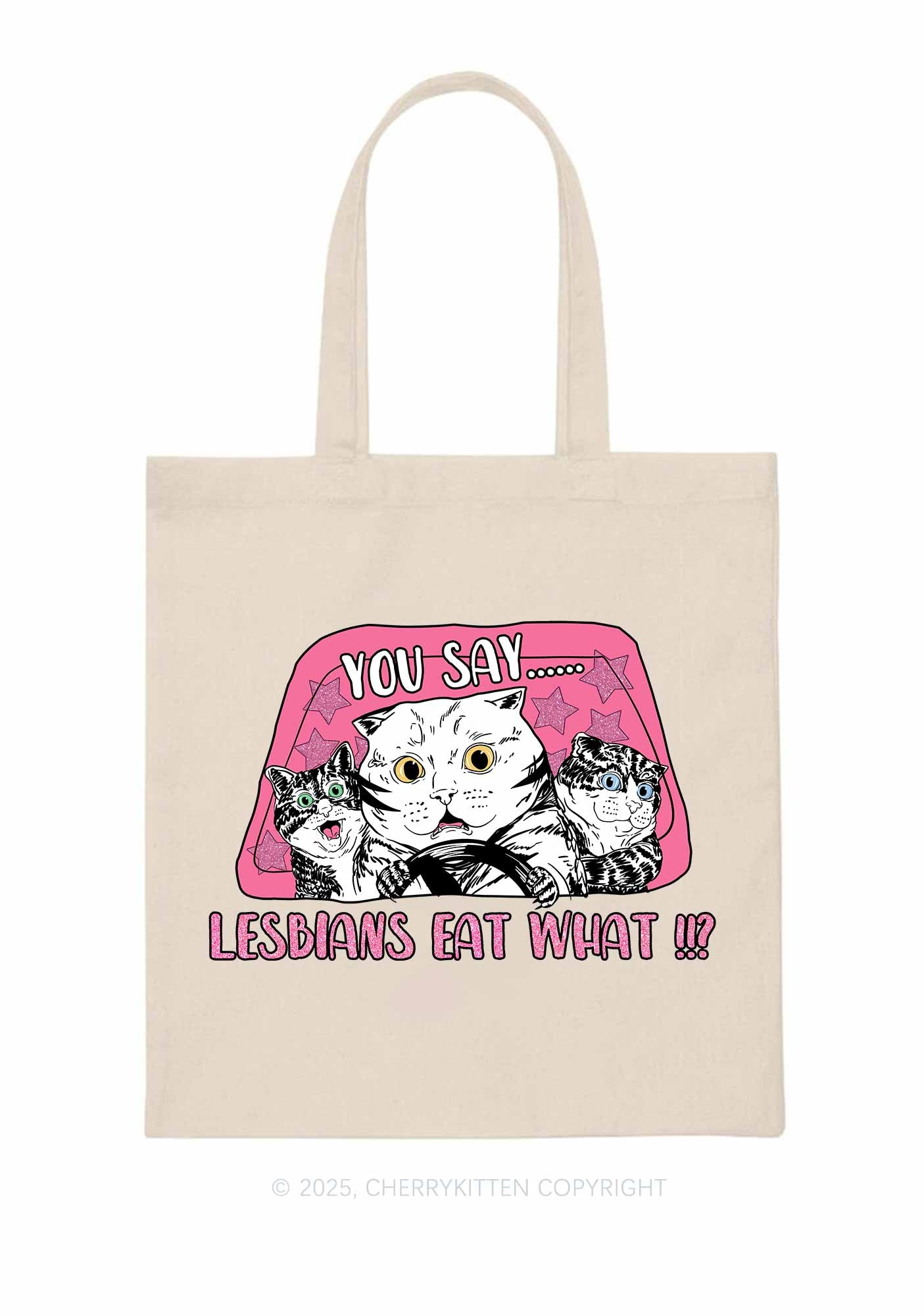 You Say Lesbians Eat What Pride Y2K Canvas Tote Bag Cherrykitten