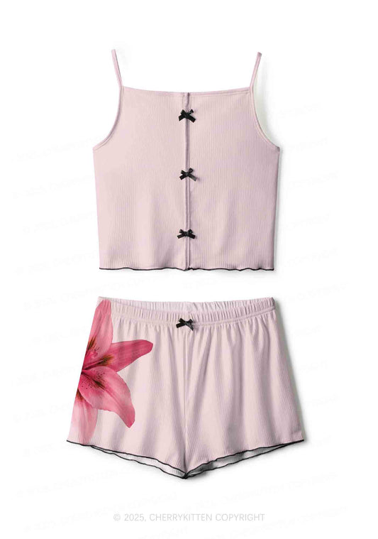 Pink Lily Y2K Print Cami Shorts Pajama Set Cherrykitten