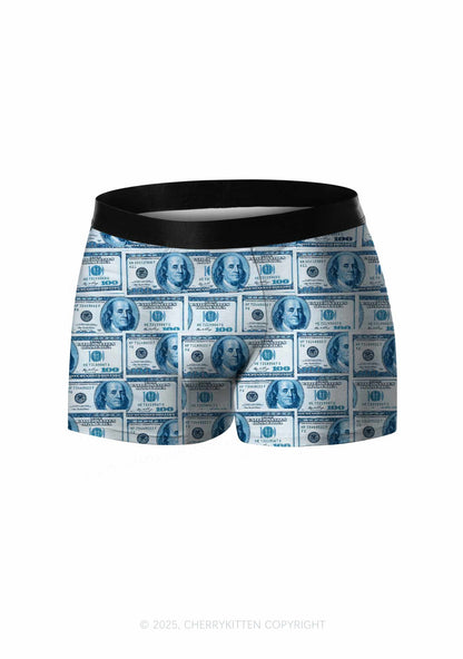 Blue Dollars Y2K Print Men Boxer Briefs Cherrykitten