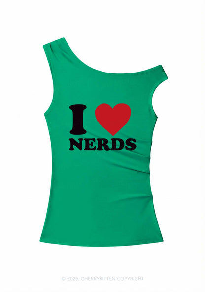 I Love Nerds Y2K Off Shoulder Tank Top Cherrykitten