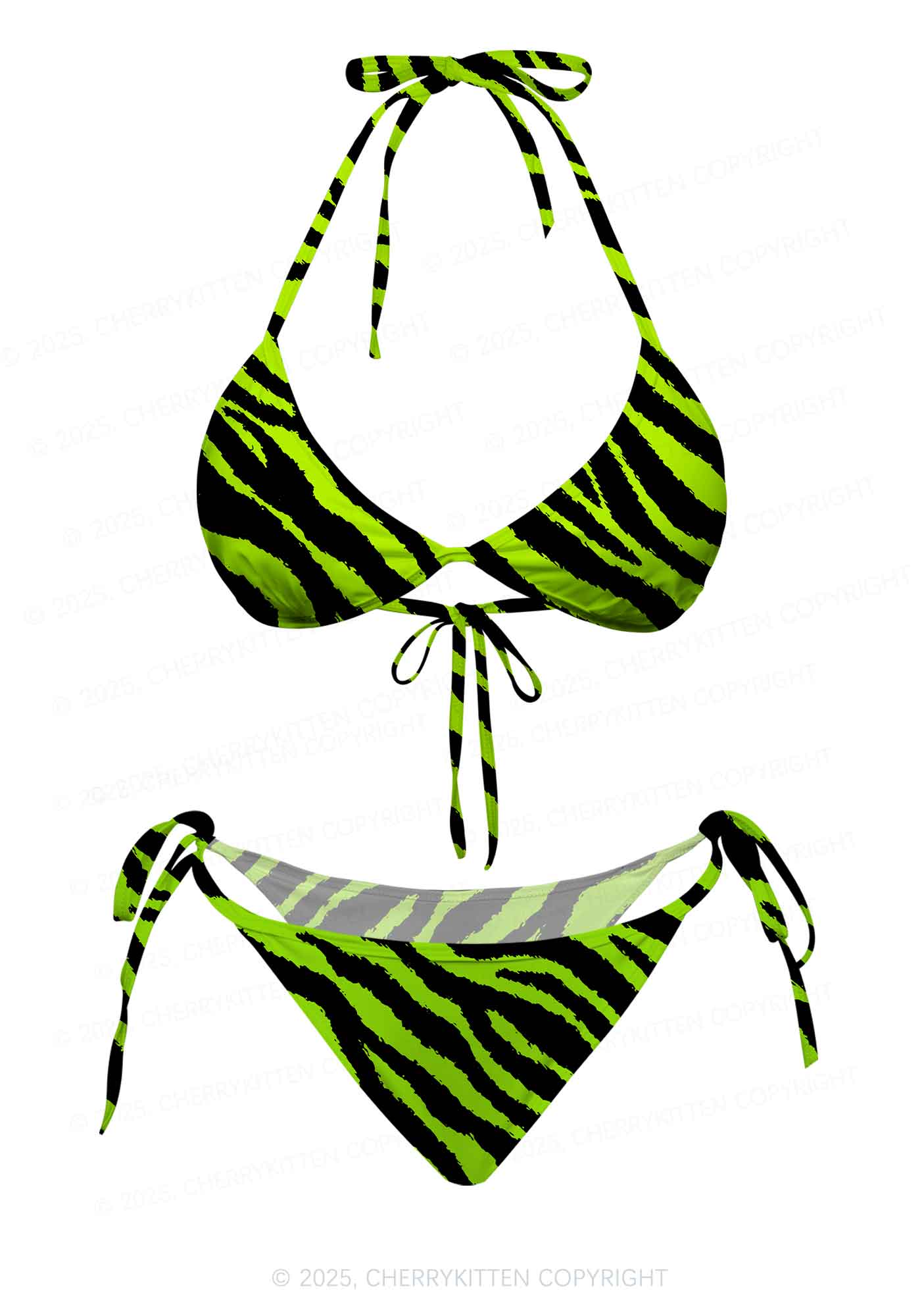 Green Zebra Y2K Print Bikini Set Cherrykitten