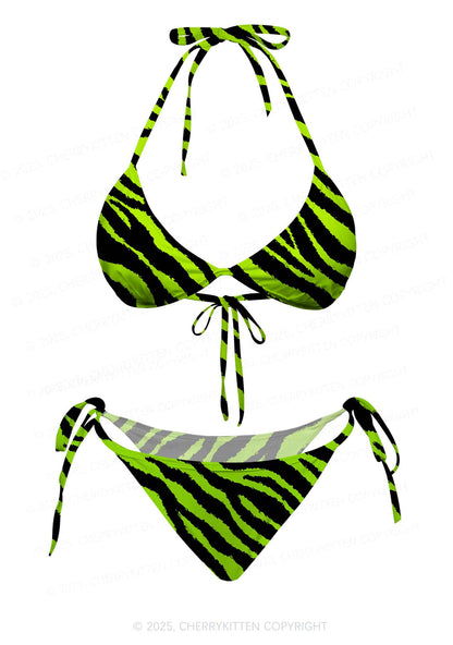 Green Zebra Y2K Print Bikini Set Cherrykitten