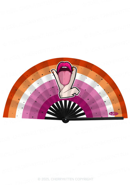 Lesbian Kissing Pride Y2K Rave Hand Fan Cherrykitten