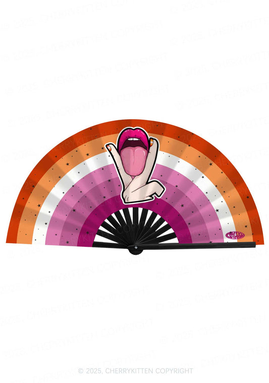 Lesbian Kissing Pride Y2K Rave Hand Fan Cherrykitten