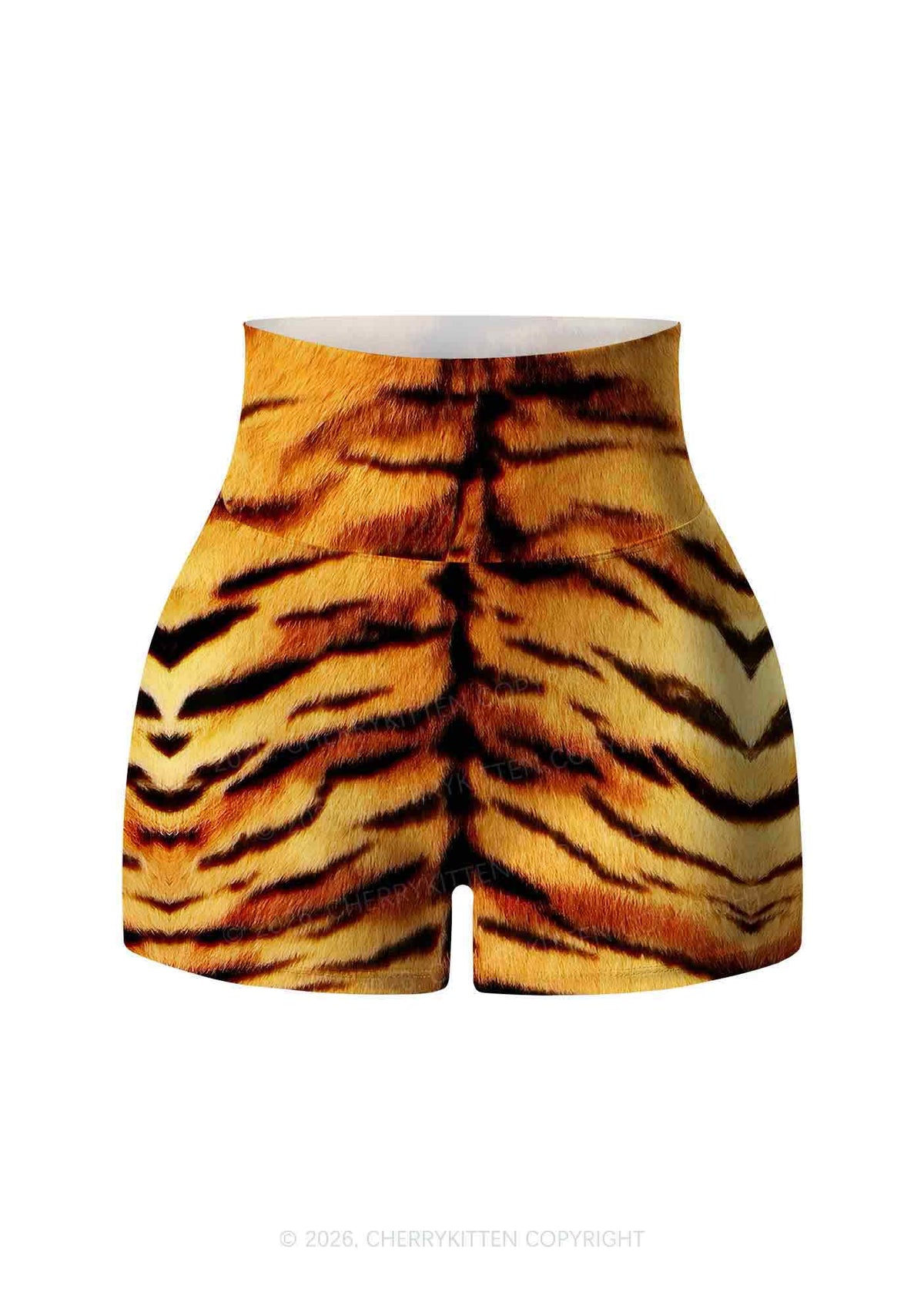Wild Tiger Texture Y2K Print Yoga Shorts Cherrykitten