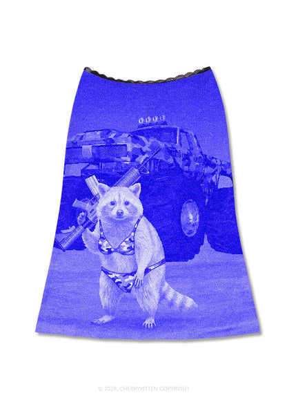 Blue Camouflage Bikini Raccoon Y2K Print Midi Skirt Cherrykitten