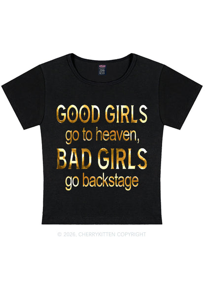 Bad Girls Go Backstage Silver Foil Printed Y2K Baby Tee Cherrykitten