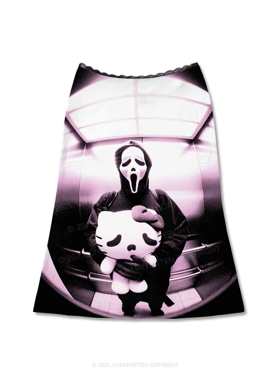 Halloween Ghost Kitten Y2K Print Midi Skirt Cherrykitten