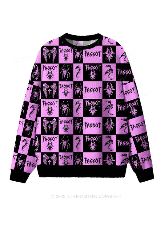 Purple Punk Faggot Pride Y2K Christmas Knit Sweatshirt Cherrykitten