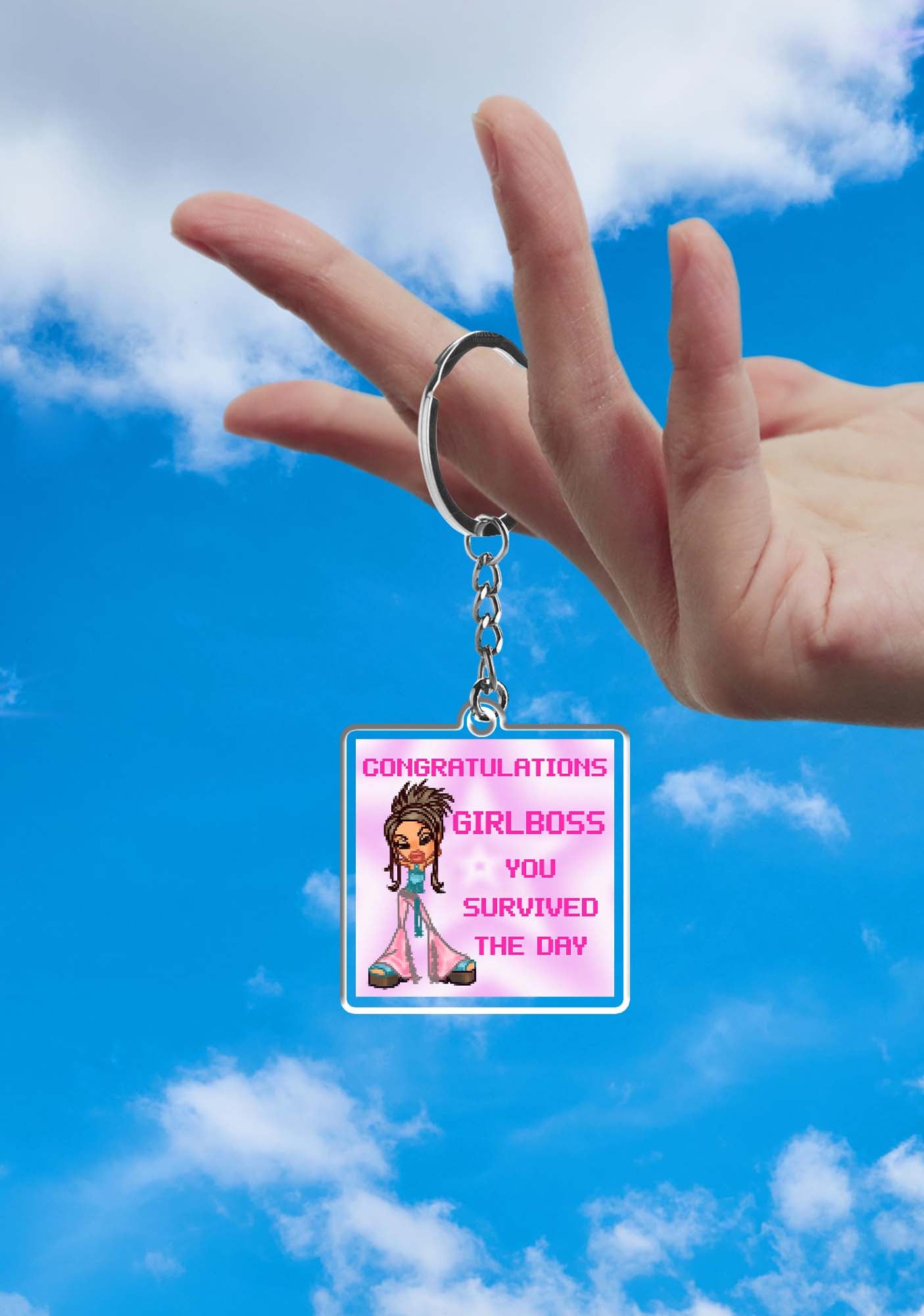 Girlboss Survived The Day 1Pc Y2K Keychain Cherrykitten