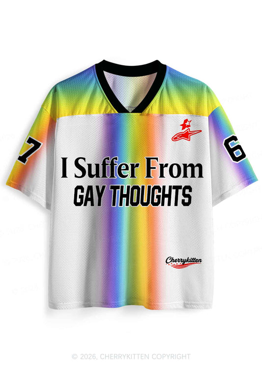 Rainbow Stripes Gay Thoughts Pride Y2K Sport Jersey Shirts Cherrykitten