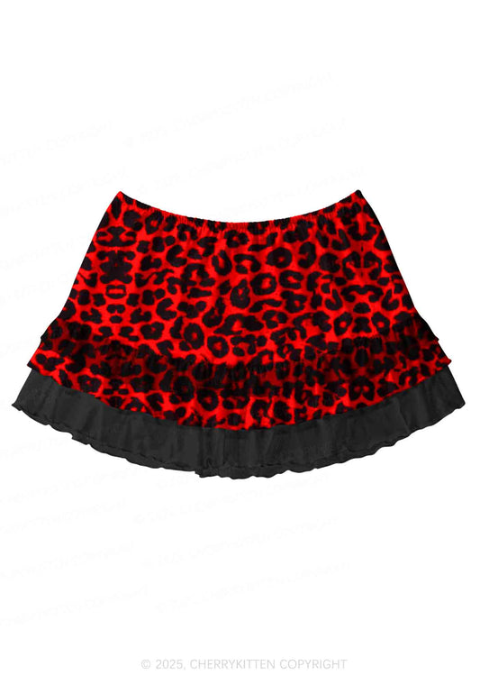 Red Leopard Y2K Print Mini Layered Skirt Cherrykitten
