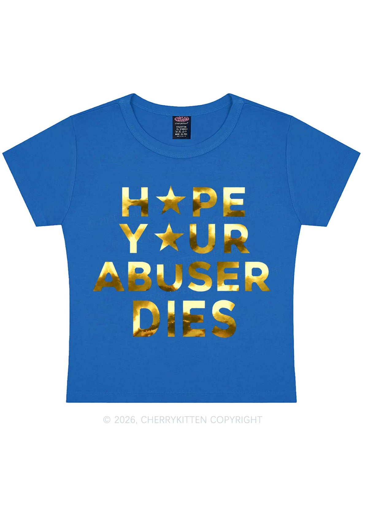 Abuser Dies Silver Foil Printed Y2K Baby Tee Cherrykitten