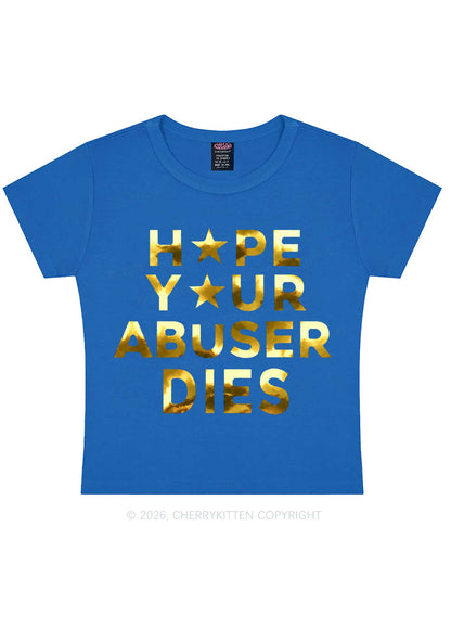 Abuser Dies Silver Foil Printed Y2K Baby Tee Cherrykitten