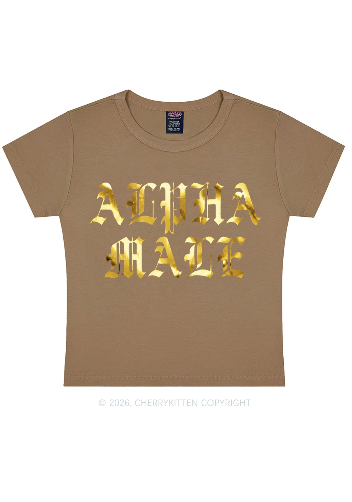 Alpha Male Silver Foil Printed Y2K Baby Tee Cherrykitten