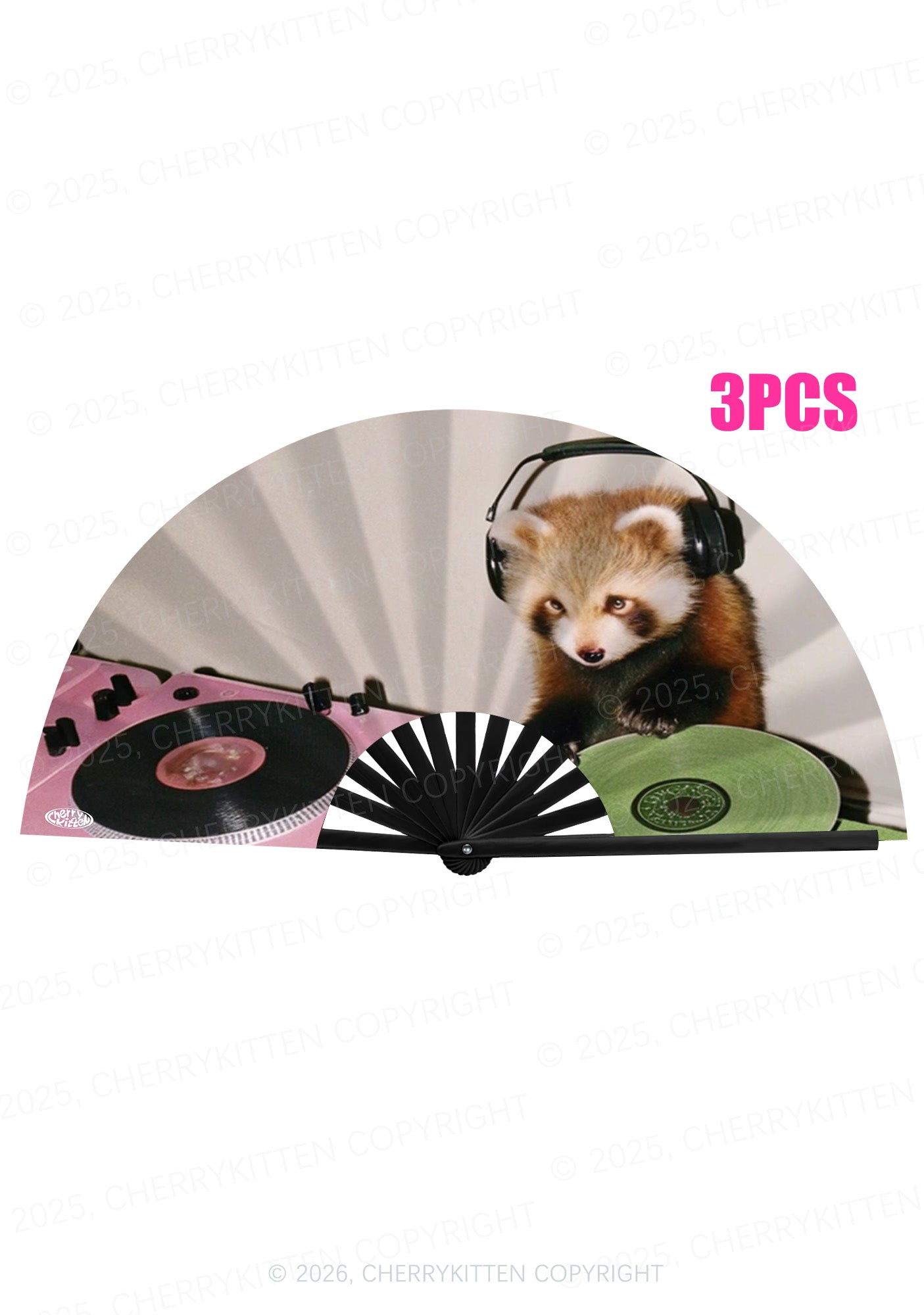 Red Panda DJ Y2K Rave Hand Fan Cherrykitten