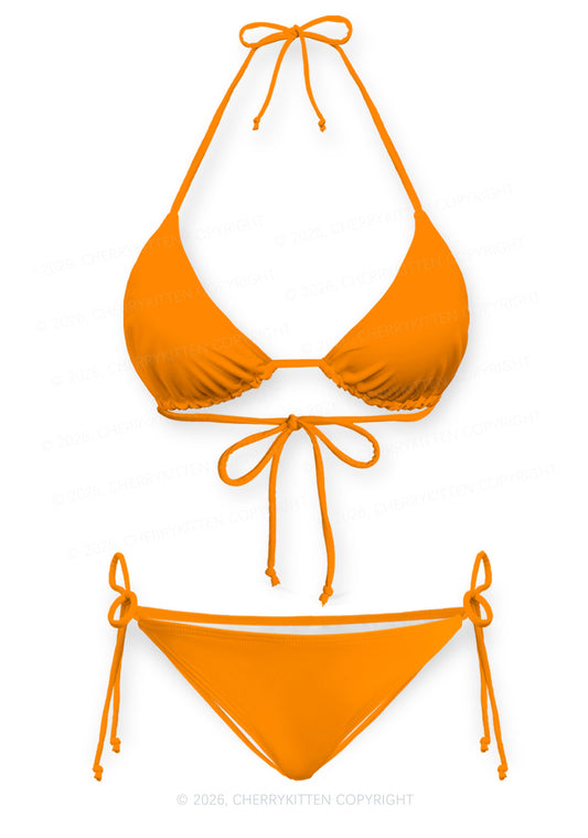 Orange Plain Y2K Print Bikini Set Cherrykitten