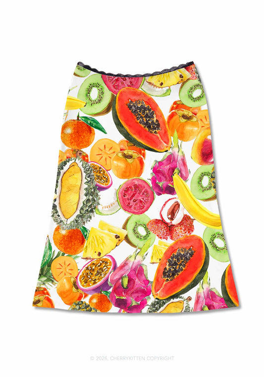Tropical Fruit Pride Y2K Print Midi Skirt Cherrykitten