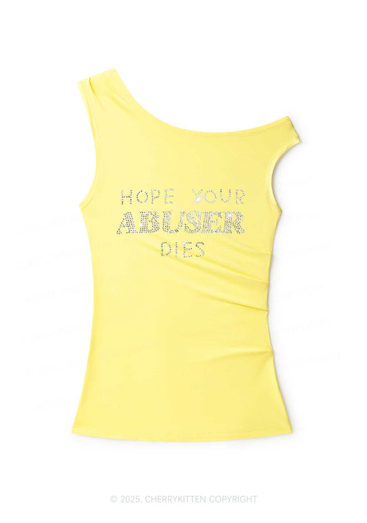 Rhinestone Abuser Dies Y2K Off Shoulder Tank Top Cherrykitten