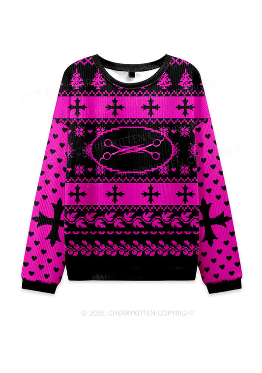 Pink Scissor Pride Y2K Christmas Knit Sweatshirt Cherrykitten