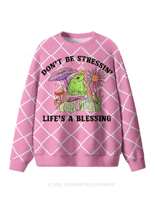 Dont Be Stressin Y2K Christmas Knit Sweatshirt Cherrykitten