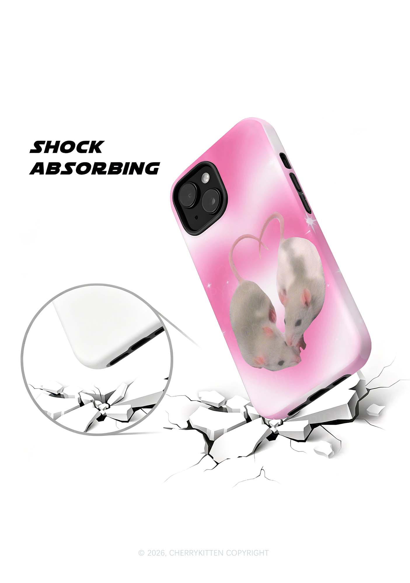 Pink Sweet Rats Valentine's Day Y2K Phone Case Cherrykitten
