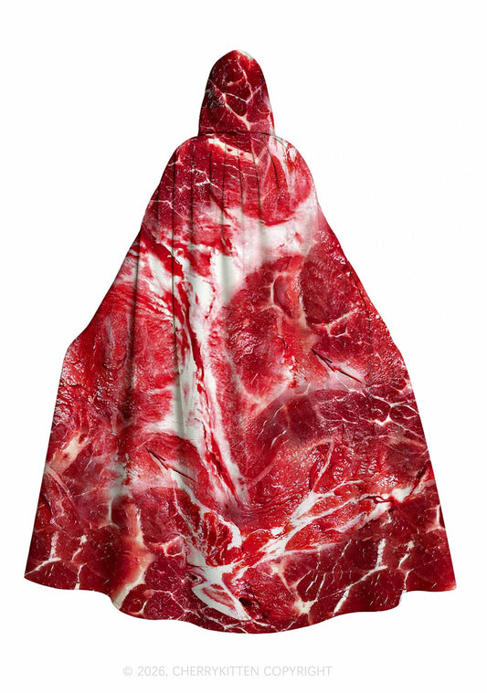Beef Steak Texture Y2K Print Hooded Cloak Cherrykitten