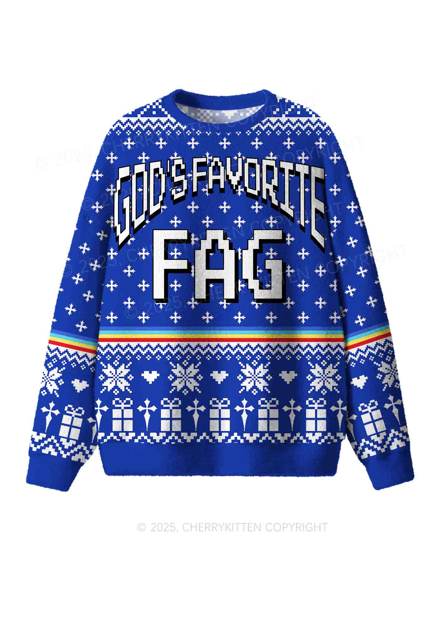 Blue Gods Favorite Fag Pride Y2K Christmas Knit Sweatshirt Cherrykitten