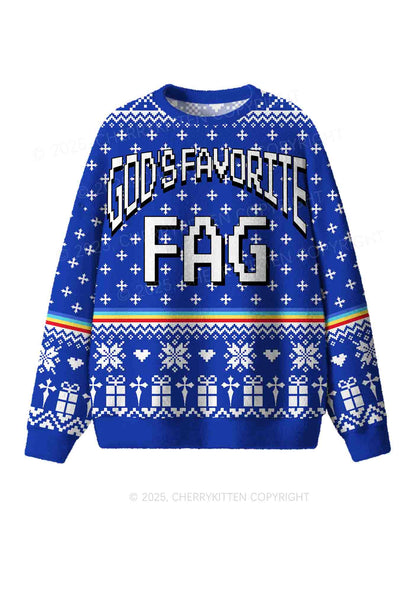 Blue Gods Favorite Fag Pride Y2K Christmas Knit Sweatshirt Cherrykitten