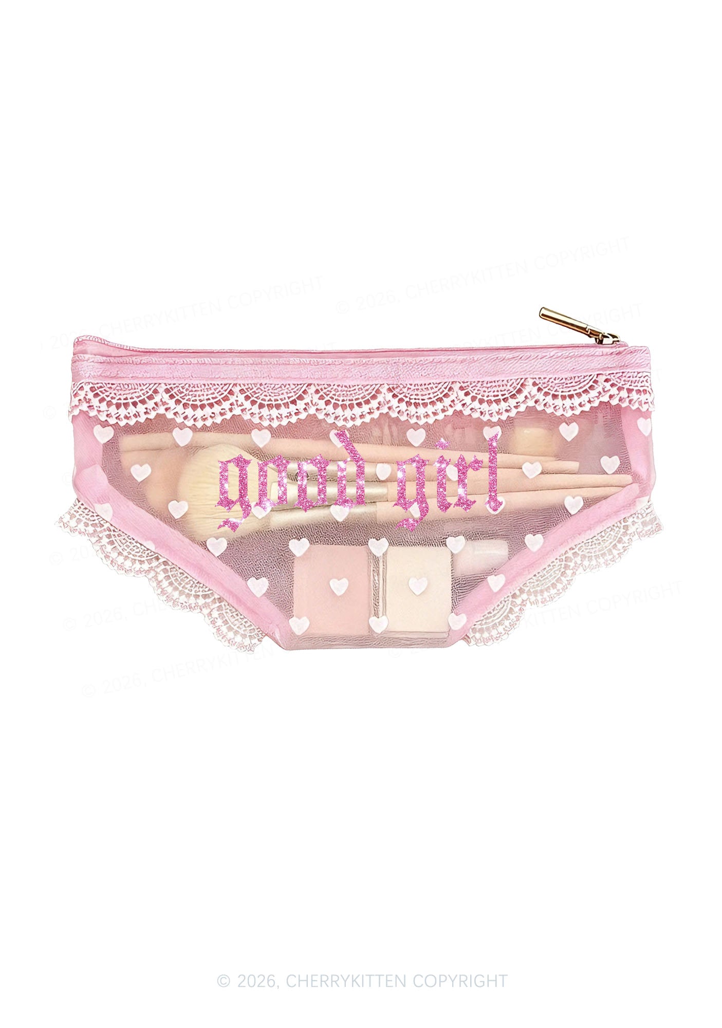 Glitter Good Girl Y2K Briefs Shape Cosmetic Pouch Cherrykitten