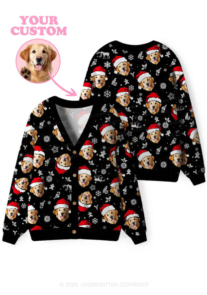 Custom Dog Face Y2K Christmas Cardigan Knit Sweatshirt Cherrykitten