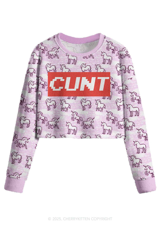 Cxxt Horse Y2K Christmas Crop Knit Sweatshirt Cherrykitten
