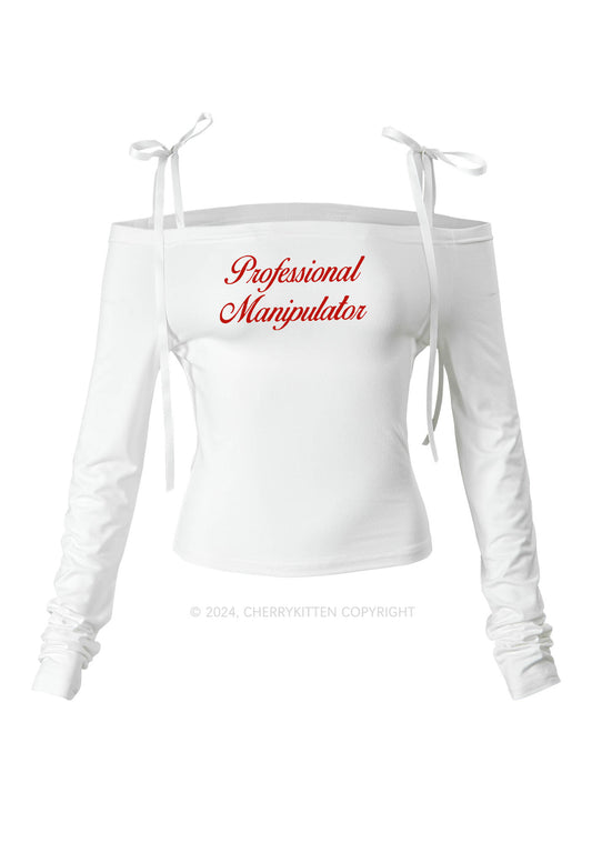 Professional Manipulator Lace Up Off Shoulder Long Sleeve Cherrykitten