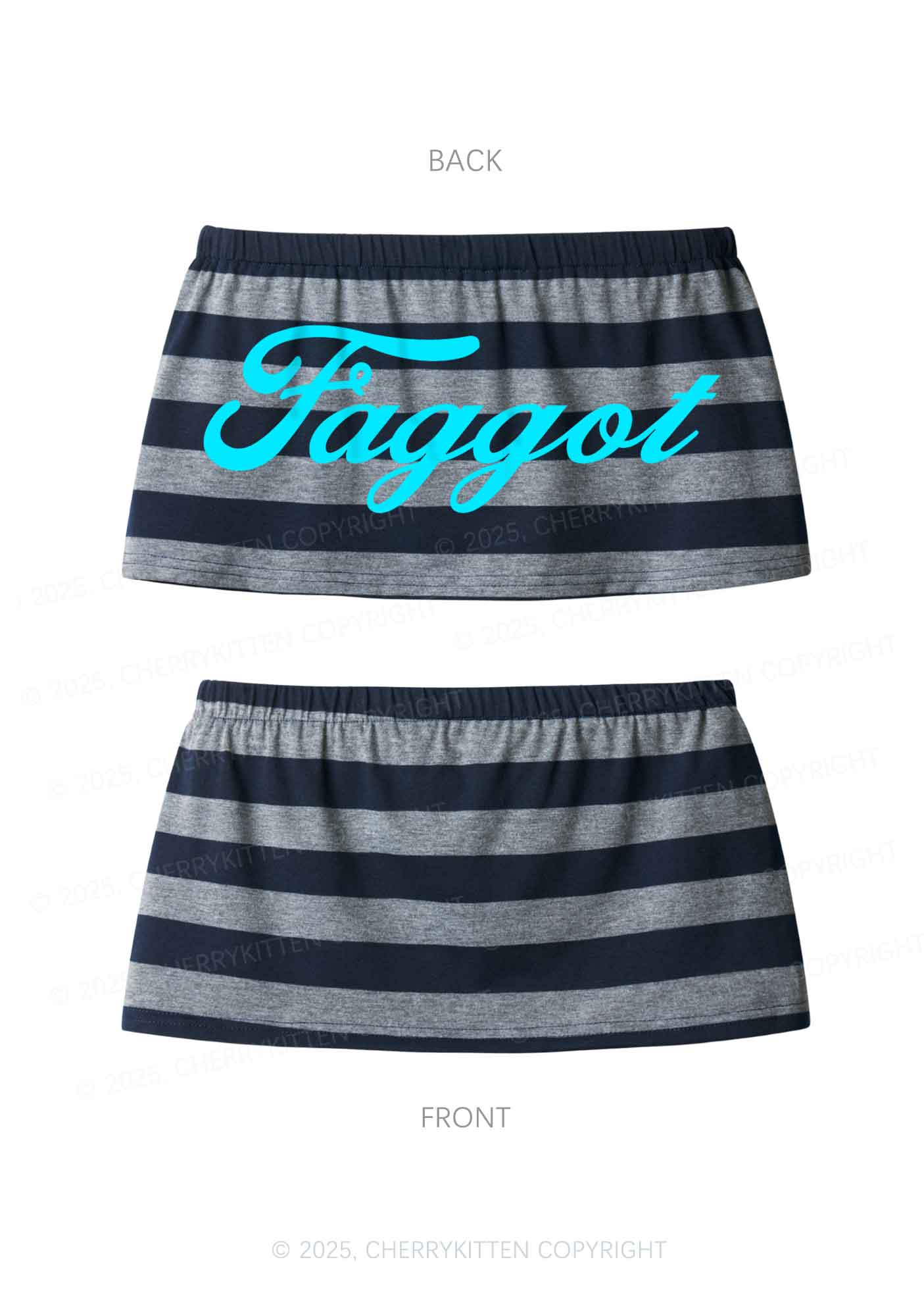 Faggot Pride Y2K Navy Grey Striped Mini Skirt Cherrykitten