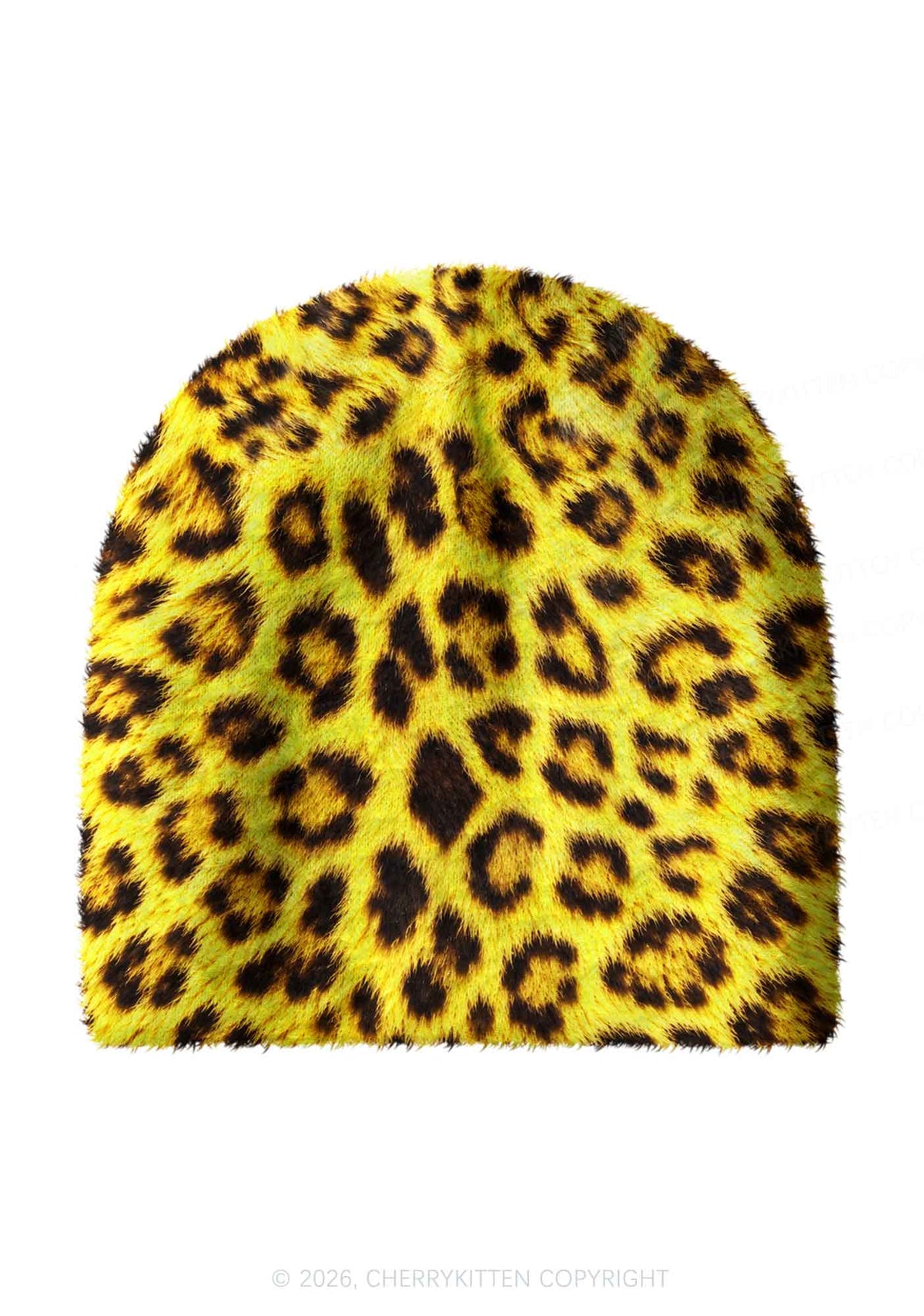 Yellow Leopard Y2K Print Knit Beanie Cherrykitten