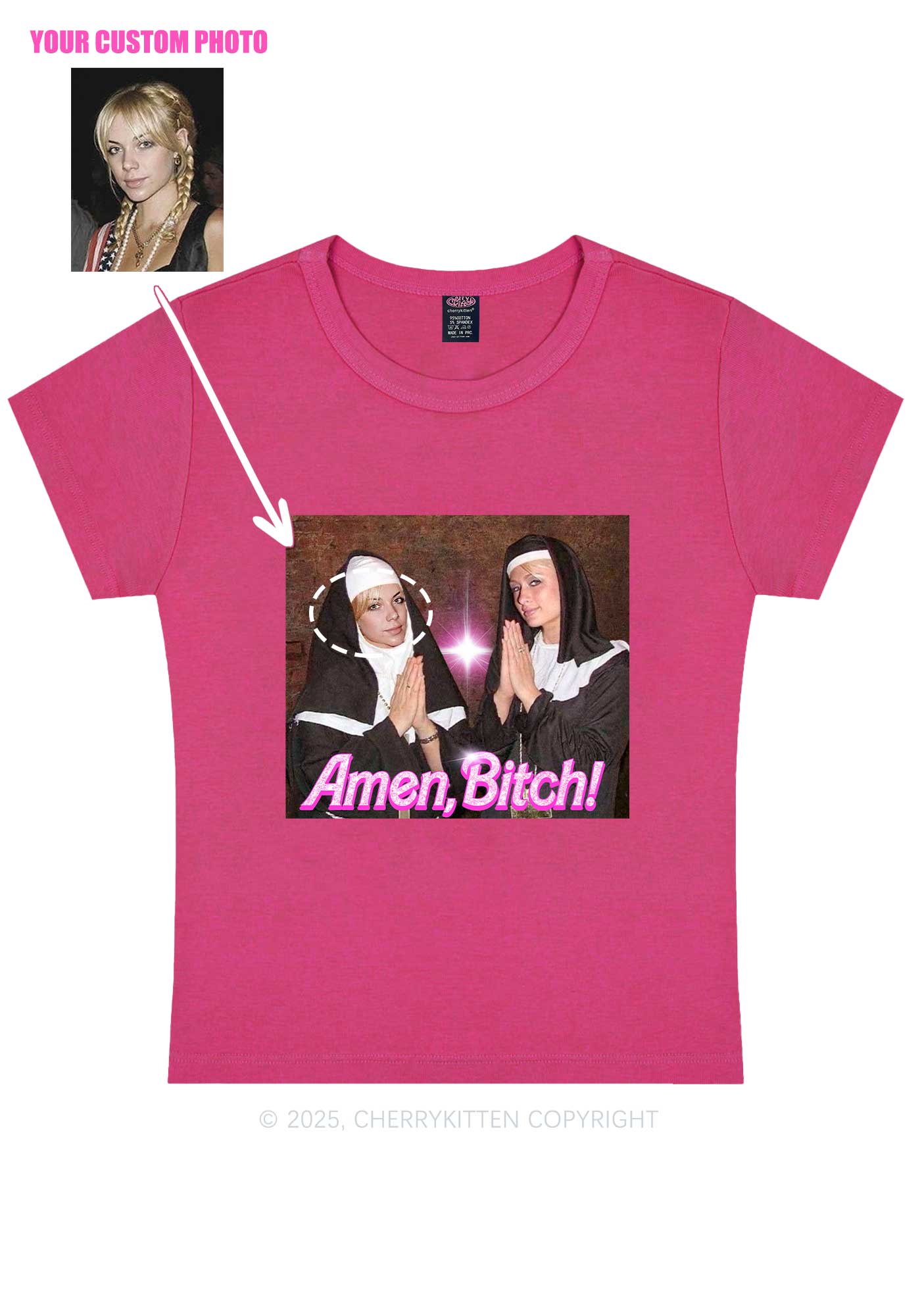 Custom Amen Bxtch Y2K Baby Tee Cherrykitten