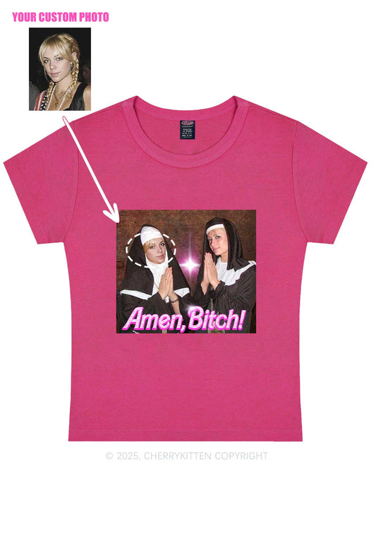 Custom Amen Bxtch Y2K Baby Tee Cherrykitten