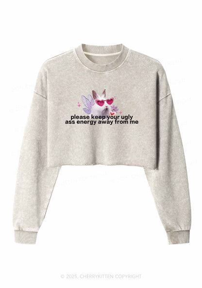 Please Keep Away From Me Y2K Crop Washed Sweatshirts Cherrykitten