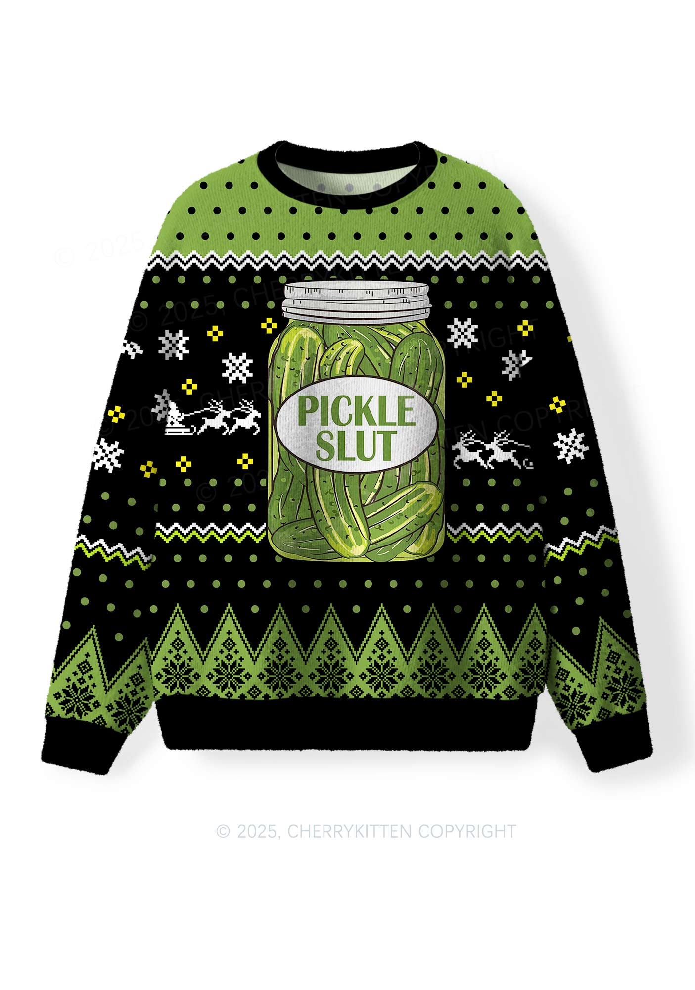 Green Pickle Slxt Y2K Christmas Knit Sweatshirt Cherrykitten