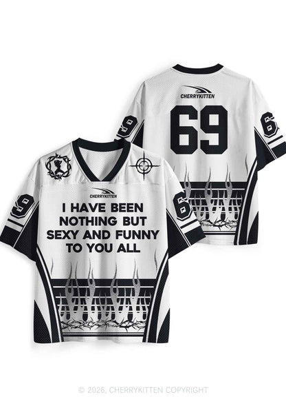 White I Have Been Funny Y2K Sport Jersey Shirts Cherrykitten